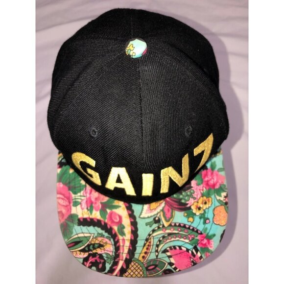 Gainz Snapback Hat Flat Front Vibrant Floral Brim Black Pink Gold Streetwear - Picture 5 of 6